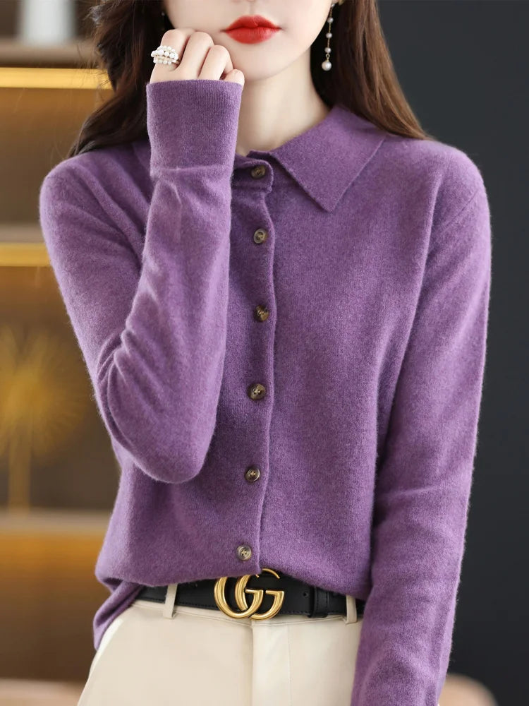 Cardigan 100% laine de haute qualité à manches longues pour femmes