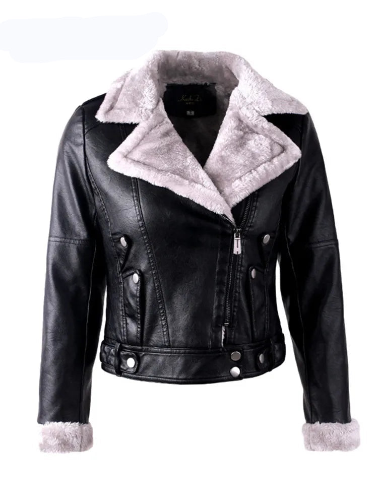 Veste motard femme décontractée en simili cuir