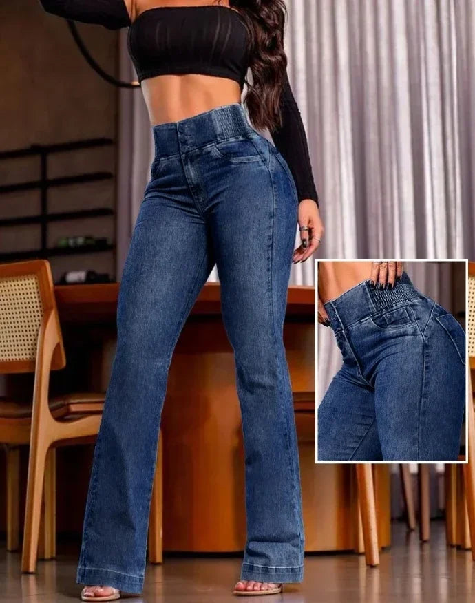 Jean taille haute boutonné devant décontracté pour femmes