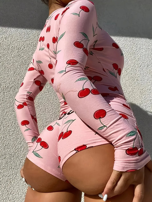 Combinaison Pyjama Femme – Col V et Cerises