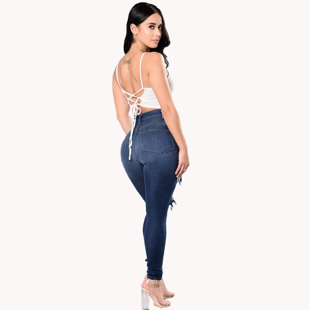 Jean déchiré taille haute pour femmes