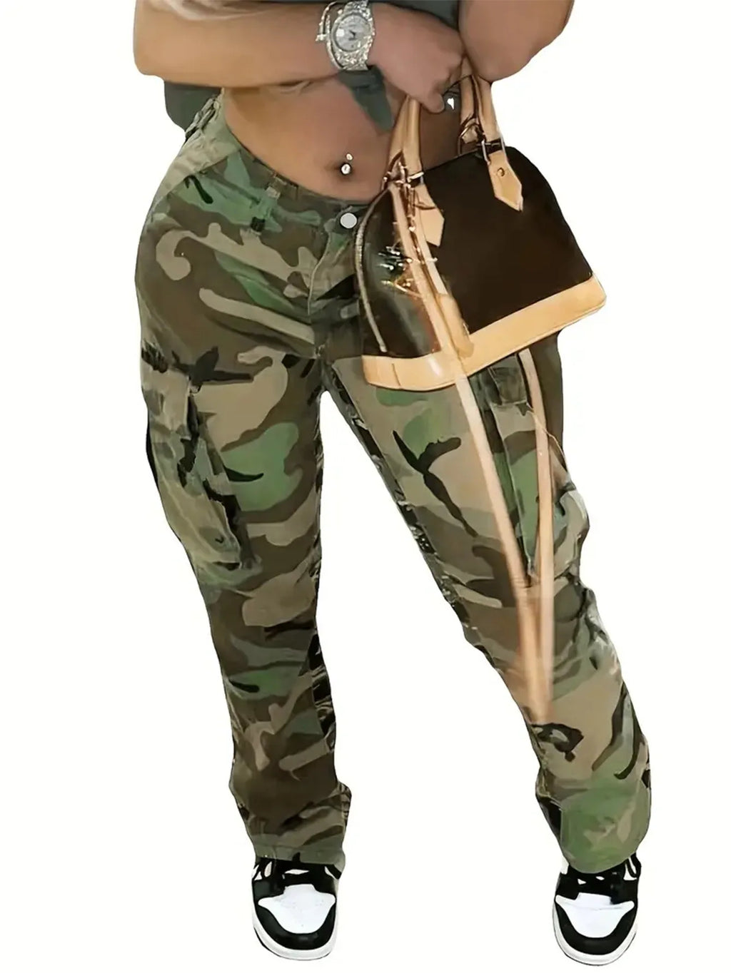 Pantalon camouflage taille haute pour femmes