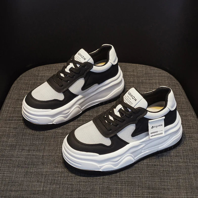 Baskets compensées en cuir de vache véritable pour femmes