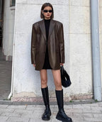 Veste blazer en cuir PU souple pour femmes