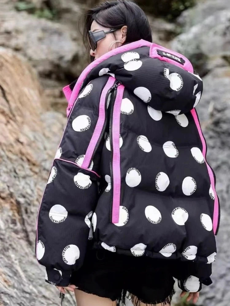 Doudoune à imprimé pois ondulés pour femmes