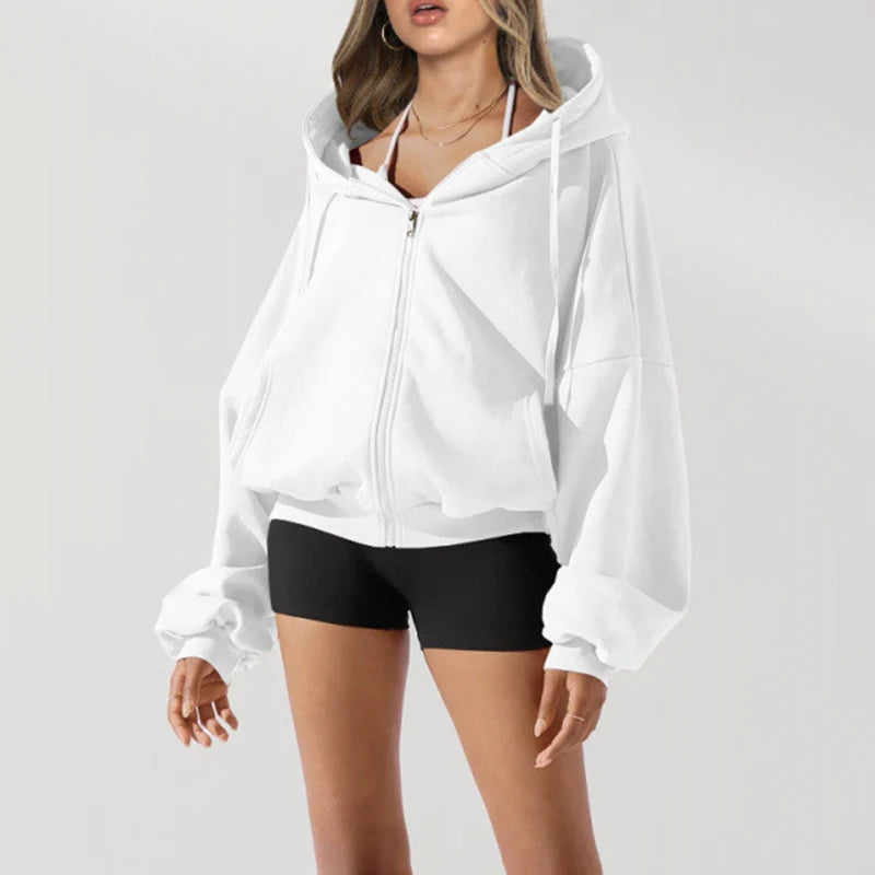 Veste de sport à capuche grise ample américaine pour femmes