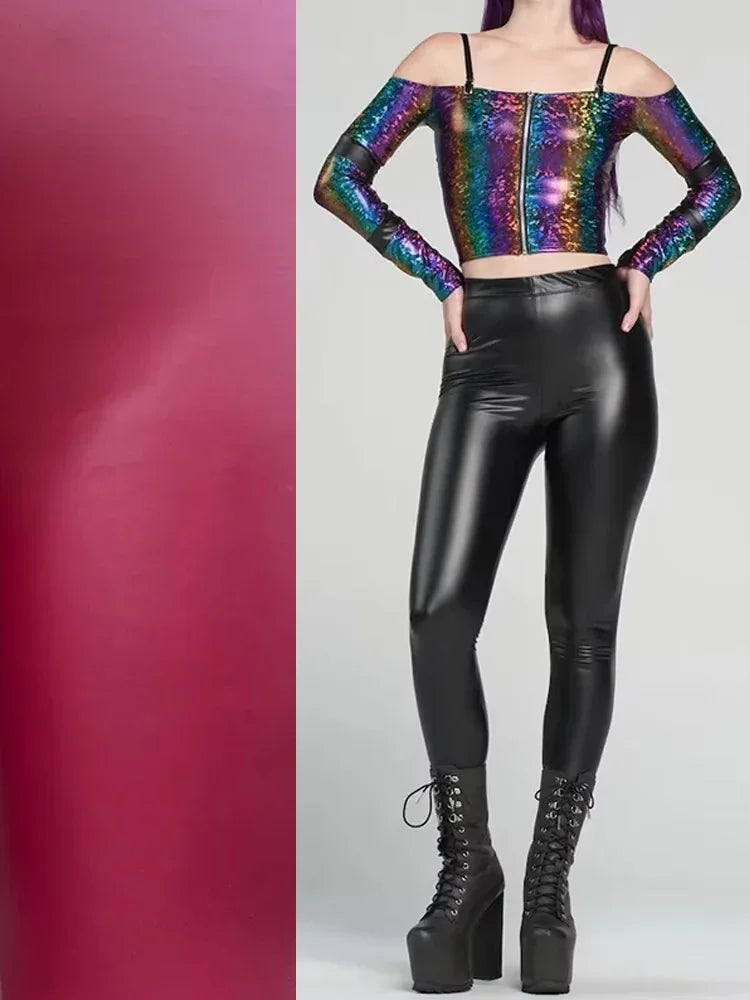 Legging Taille Haute Femme – Similicuir Extensible Sans Couture