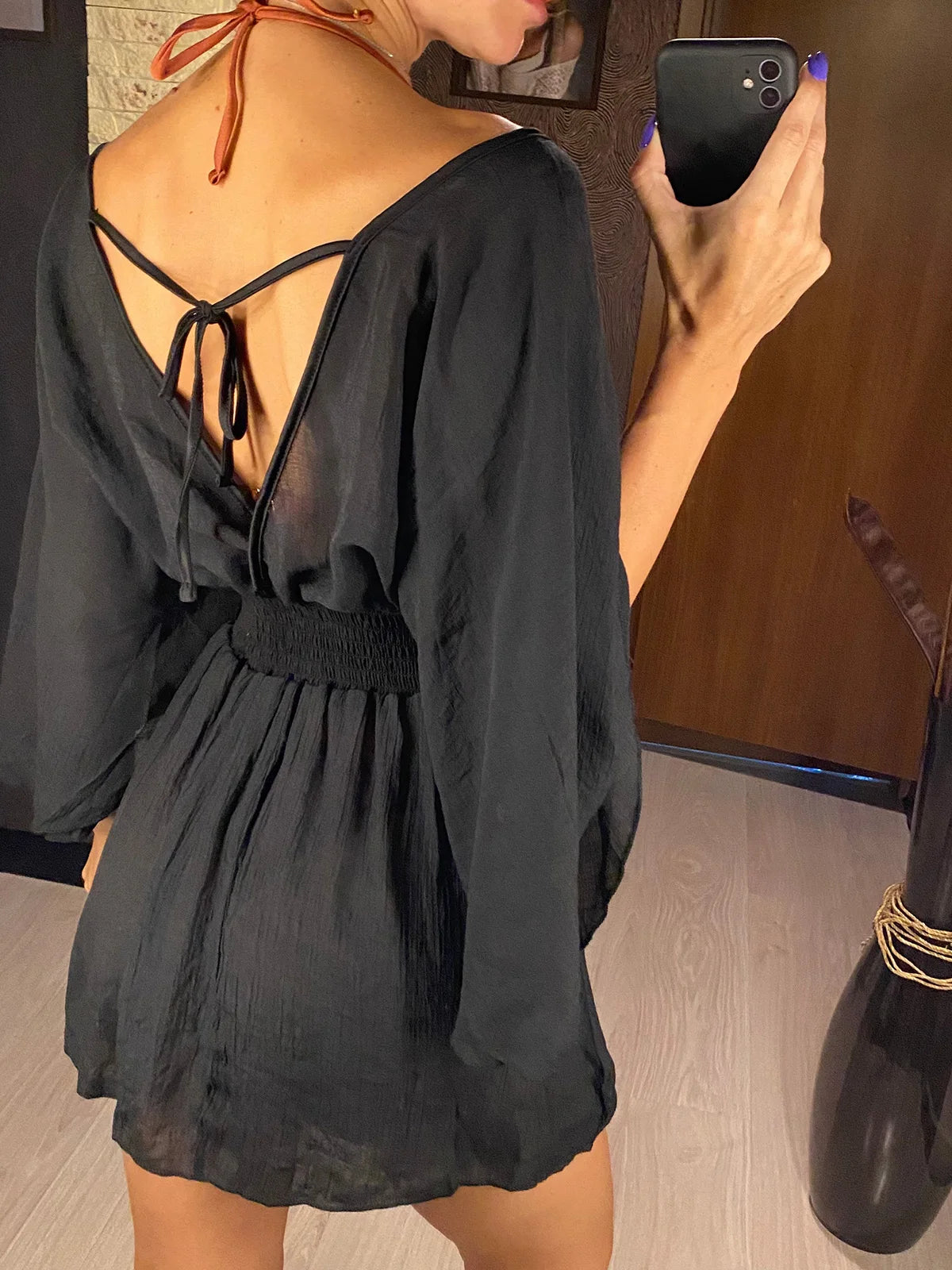 Robe de plage sexy en mousseline de soie, col en V pour femmes