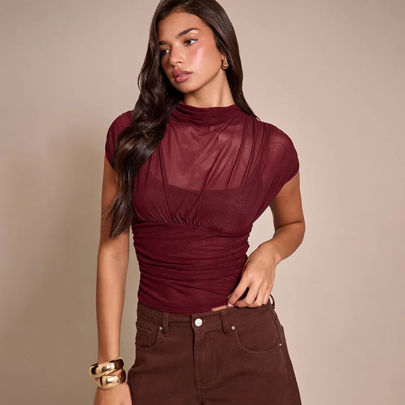 T-shirts moulant en maille sans manches à col rond pour femmes