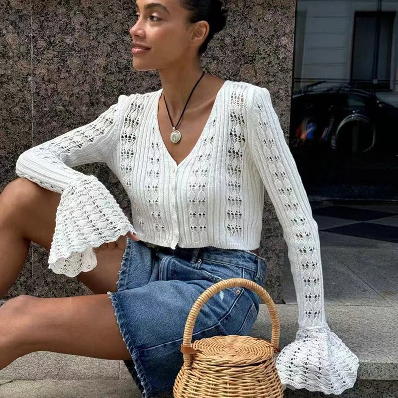 Cardigan tricoté ajouré pour femme