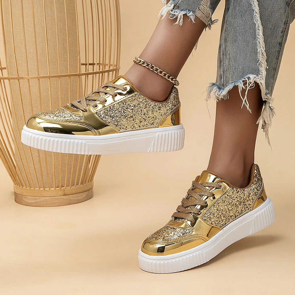 Chaussures décontractées sportives brillantes en cuir pour jeunes femmes