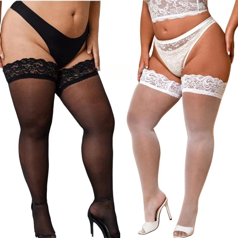 Bas surdimensionné noir grande taille en dentelle pour femmes