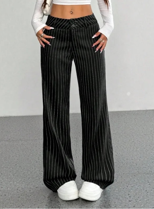 Pantalon Large Rayé Femme – Coupe Décontractée