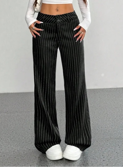 Pantalon Large Rayé Femme – Coupe Décontractée