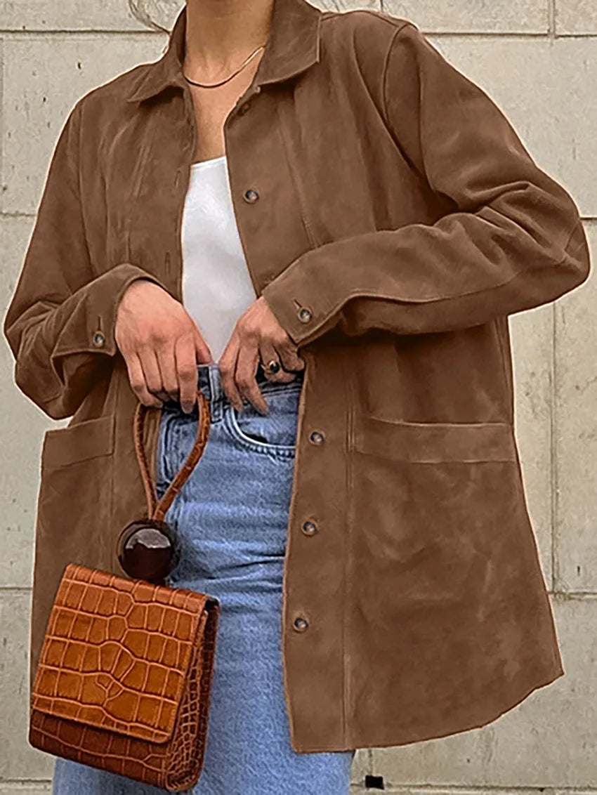 Veste en cuir suédé marron pour femmes