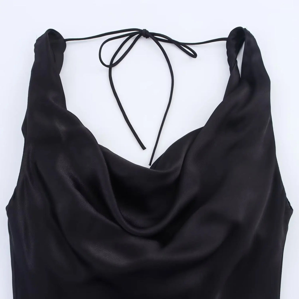 Robe midi à bretelles lacées en satin pour femmes