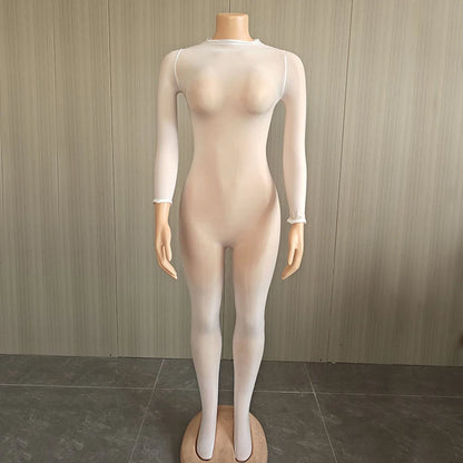 Combinaison en maille transparente à manches longues pour femme