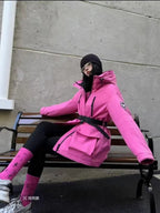Vestes rembourrées à capuche avec ceinture pour femmes