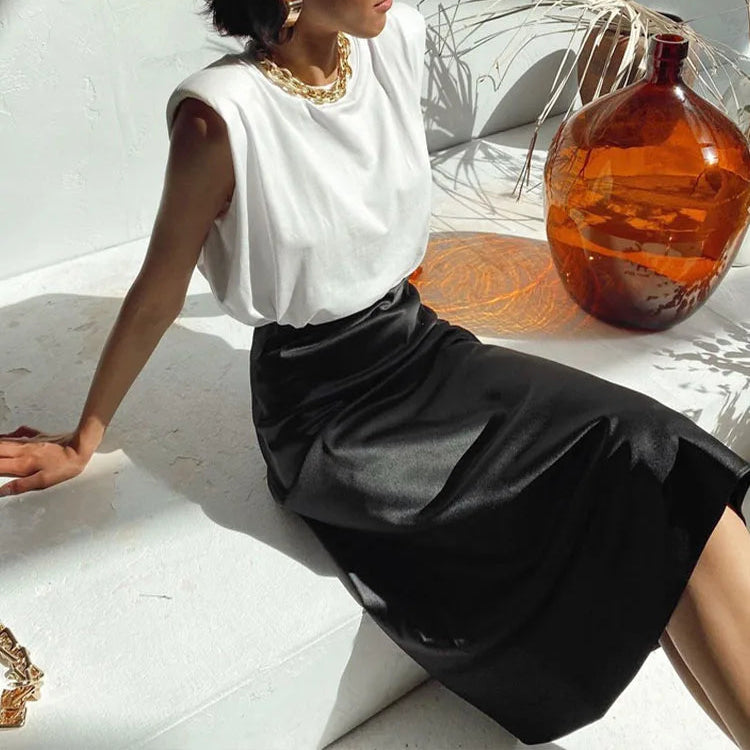 Jupe longue en Satin de soie pour femmes