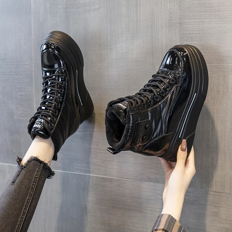 Bottines de neige en cuir de vache véritable pour femme