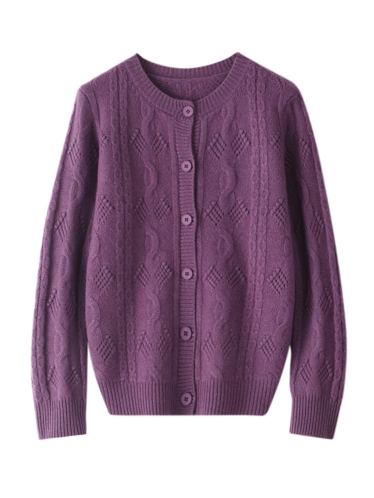 Pull cardigan en cachemire de style vintage creux pour femmes