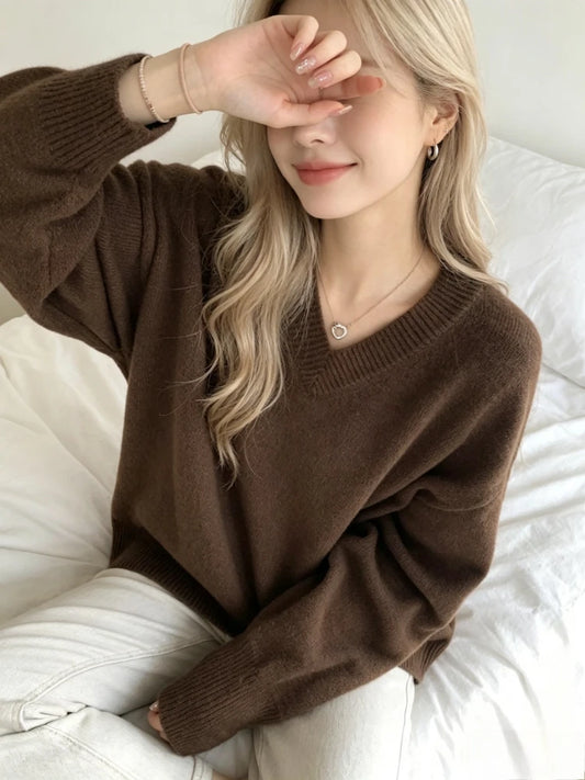 Pull Col V Femme – Maille Style Coréen