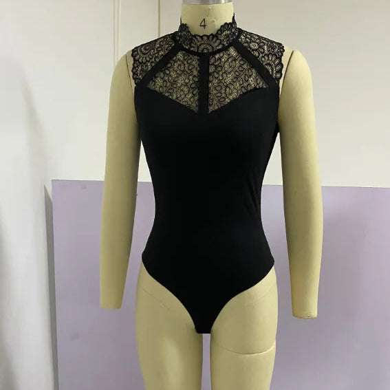 Body en dentelle à col rond et sans manches pour femmes