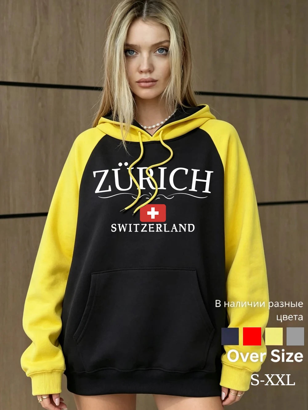 Sweat à capuche raglan imprimé Zurich Suisse pour femmes