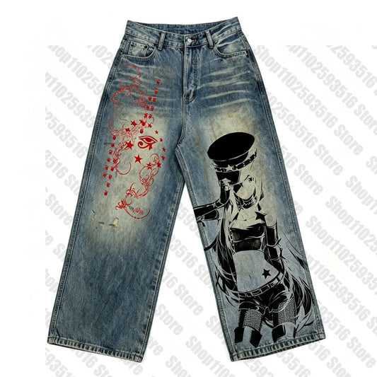 Jean Baggy Femme – Imprimé Anime Kawaii Streetwear