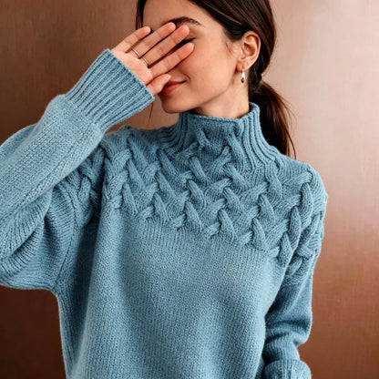 Pull Ample Femme – Maille Torsadée et Col Roulé