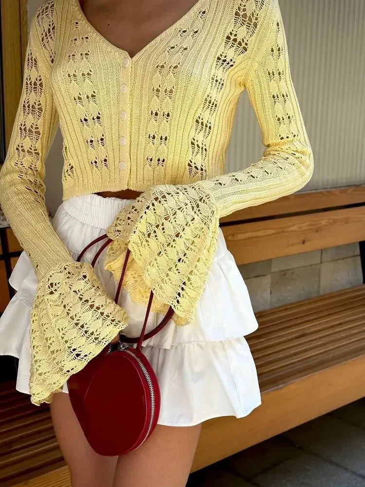 Pull cardigan tricots évider pour femmes