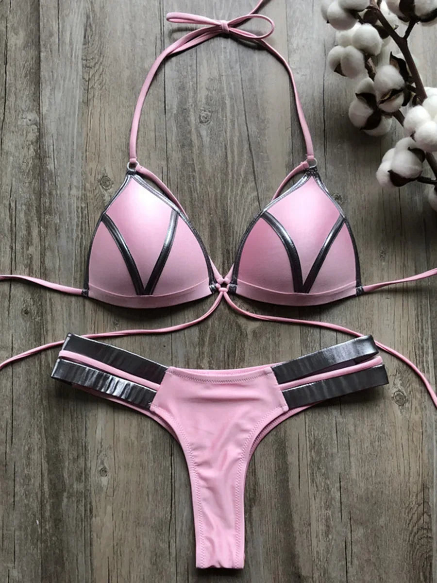 Maillot de bain deux pièces soutien-gorge push up et string pour femmes