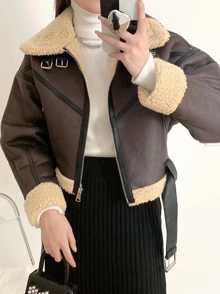 Veste en fausse fourrure d'agneau pour femmes