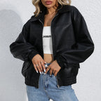 Veste en faux cuir PU décontracté ample pour femmes