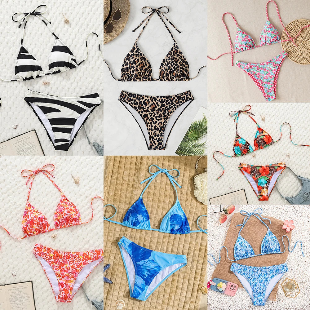 Maillot de bain deux pièces brésilien imprimé à pois noirs et blancs pour femmes
