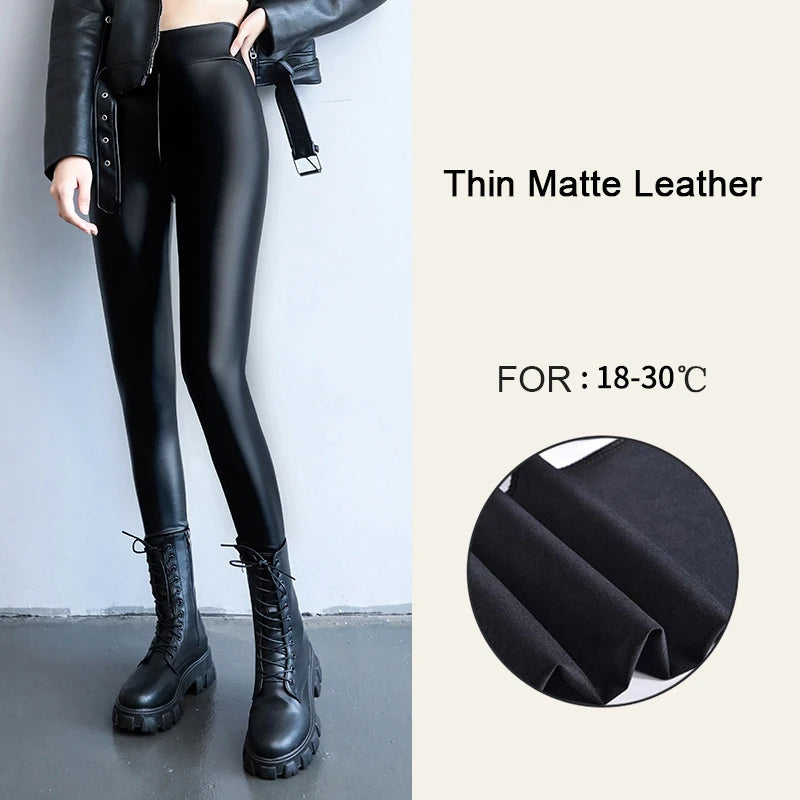 Leggings en cuir PU velours taille haute pour femmes