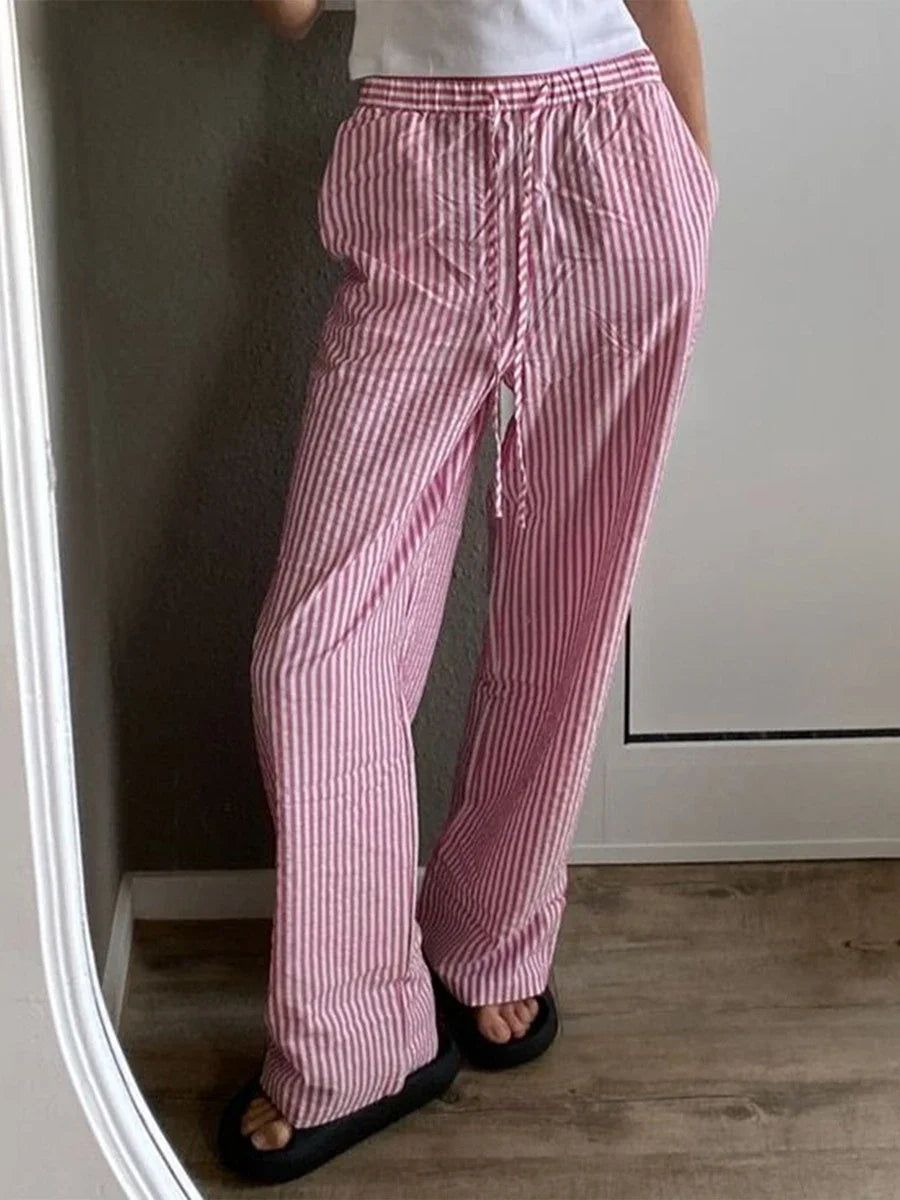 Pantalon décontracté à imprimé rayé pour femmes