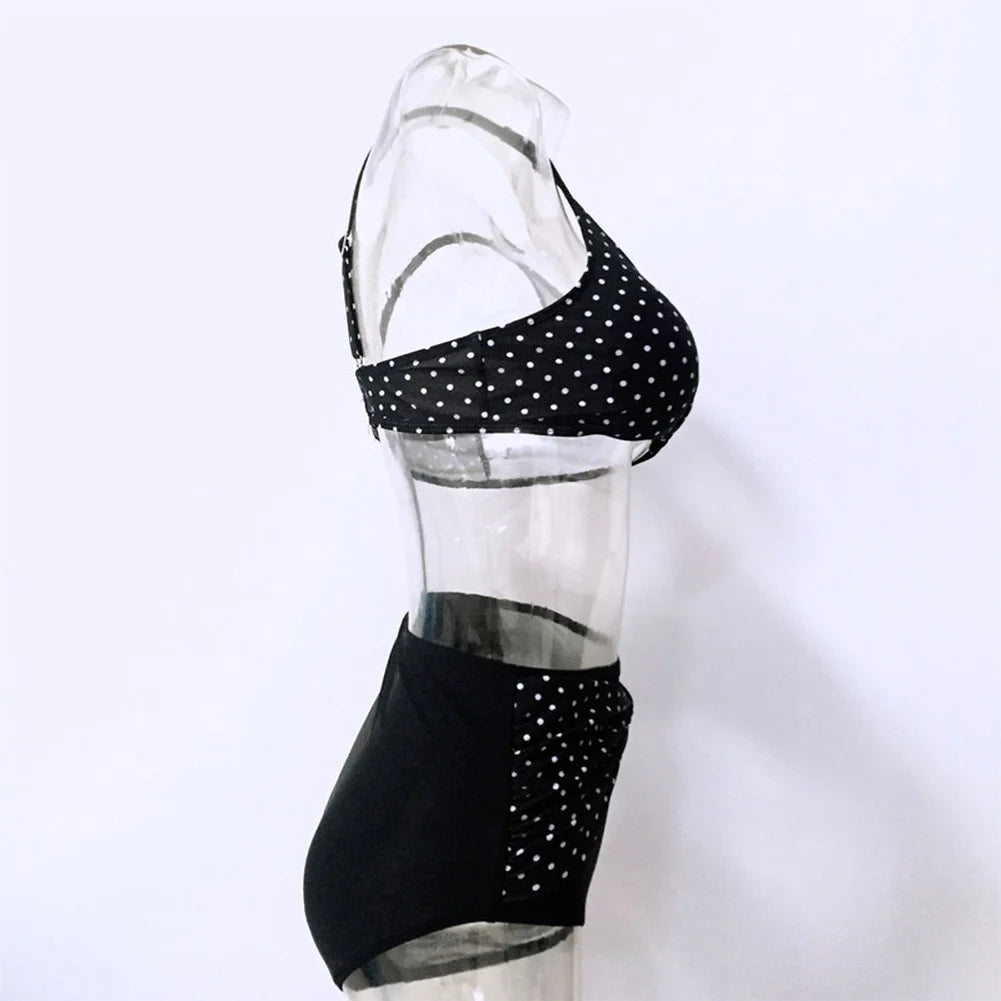Maillot de bain deux pièces grande taille à pois pour femmes