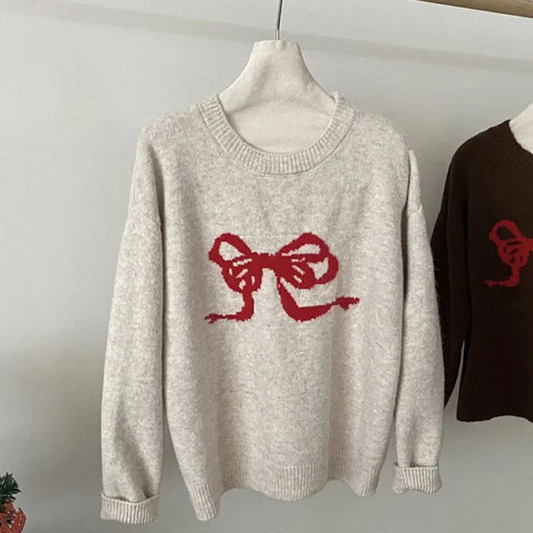 Pull brodé avec nœud pour femmes