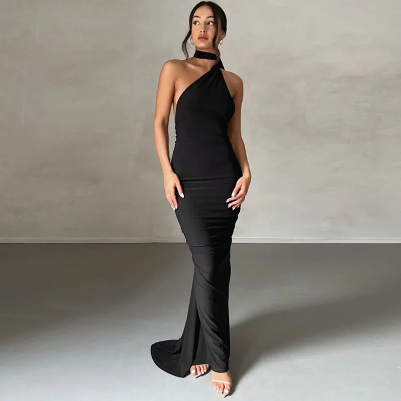 Robe longue sexy asymétrique à épaule unique pour femmes