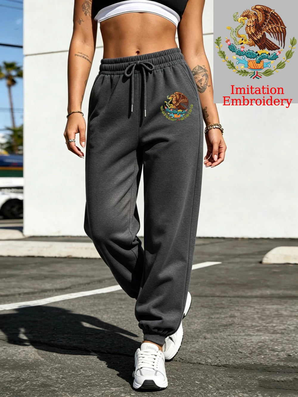 Pantalon de jogging ample avec imprimé emblème du Mexique pour femmes