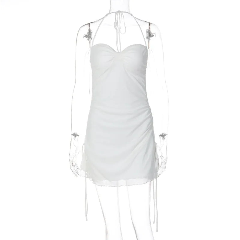 Robe mini dos nu à lacets en maille blanche pour femmes