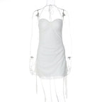 Robe mini dos nu à lacets en maille blanche pour femmes