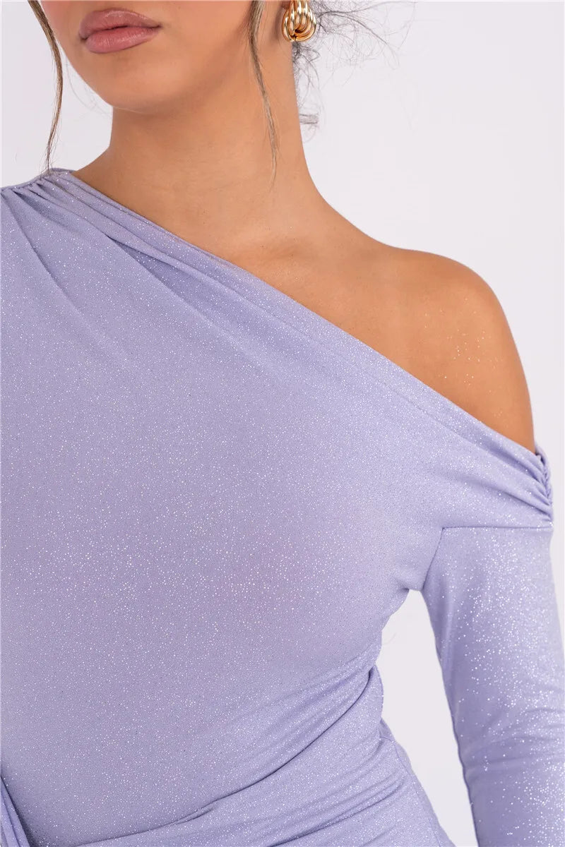 Robe longue sexy à manches longues et paillettes pour femmes