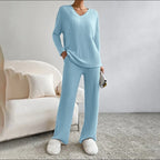 Ensembles 2 pièces pantalons décontractés à jambe droite + hauts élégants en maille à rayures  pour femmes