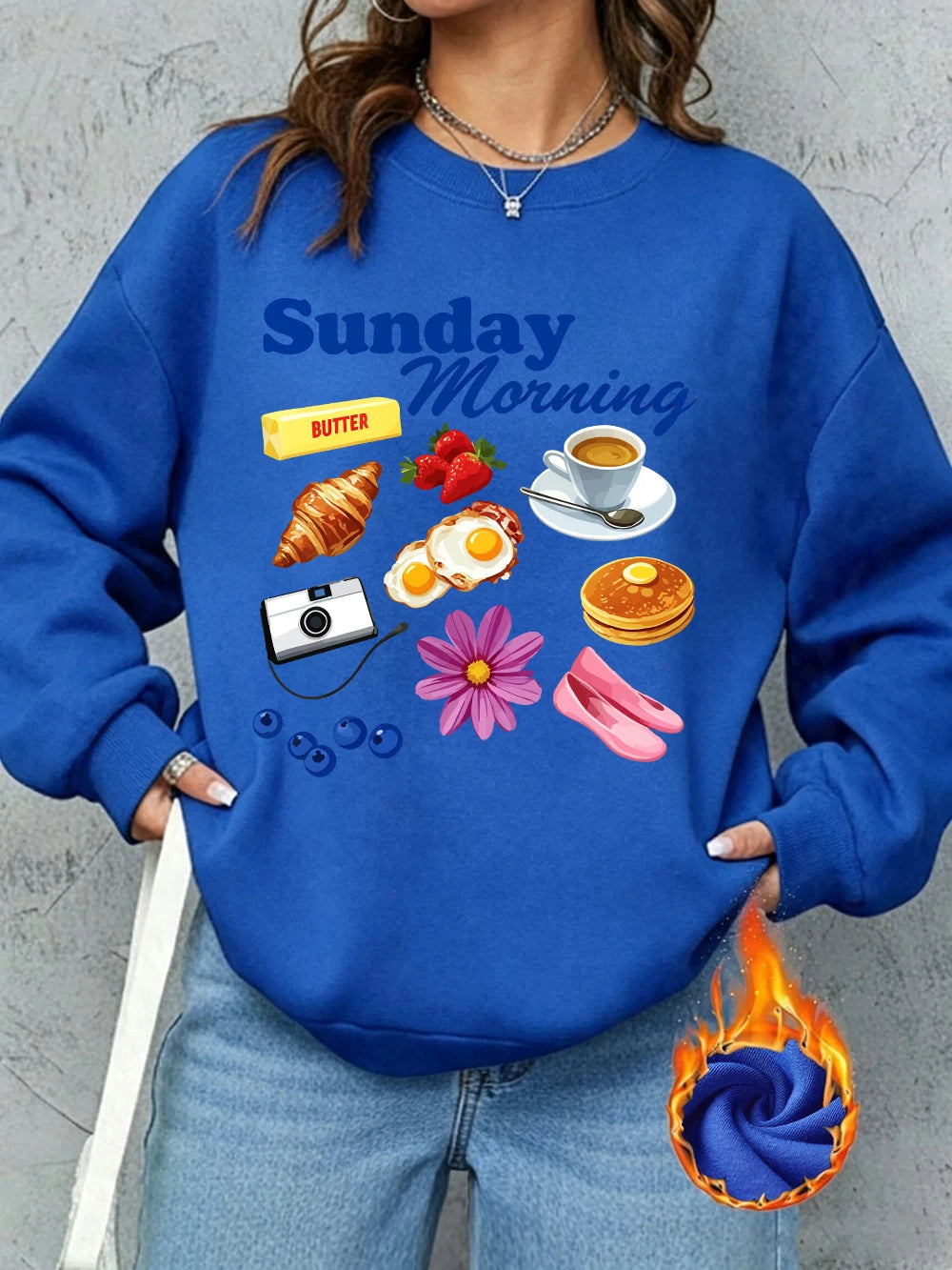Sweat-shirts imprimés pour le dimanche matin, pulls à capuche sportifs à col rond pour femmes