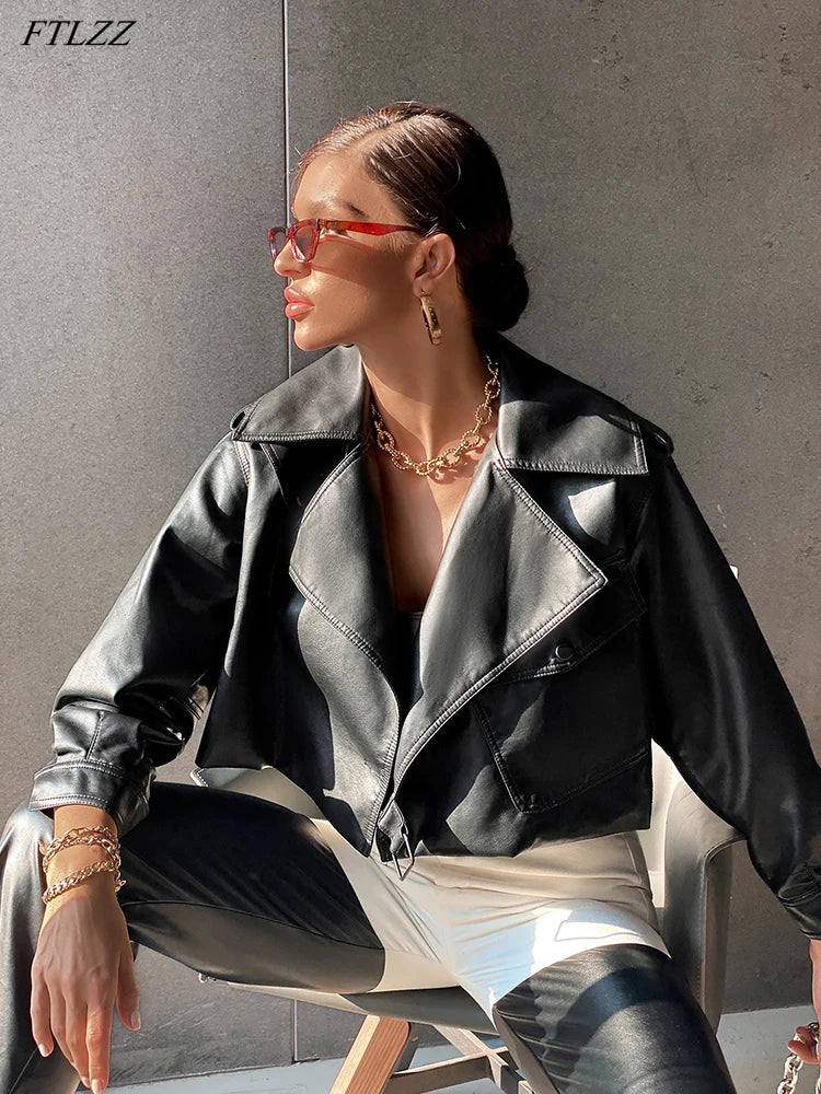 Veste courte en similicuir PU pour femmes