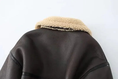 Veste Courte Motard Femme – Effet Cuir d’Agneau