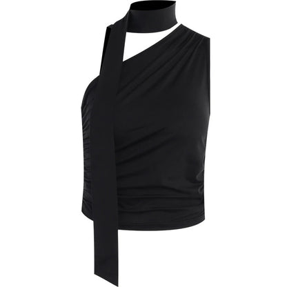 T-shirt Plissé Femme – Col Asymétrique Élégant