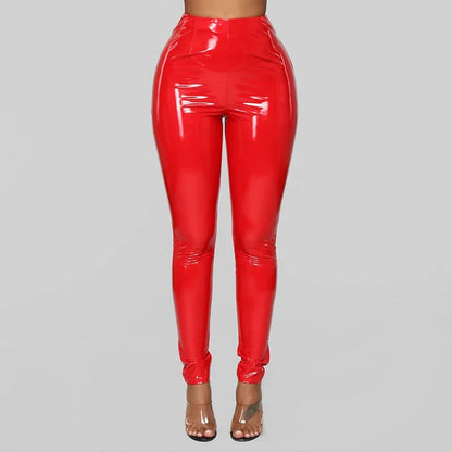 Pantalon Ajusté Taille Haute en Similicuir